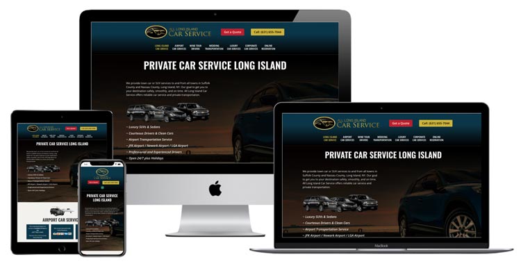Mock up of Long Island Car Services website on various screen sizes
