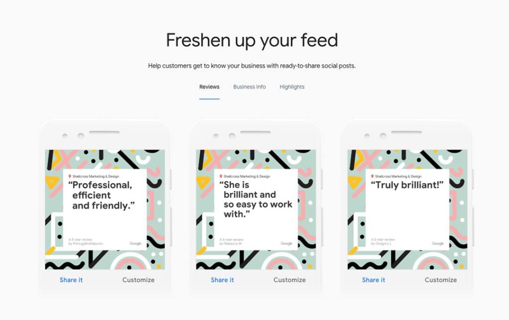 Screenshot from google marketing kit that says Freshen your feed