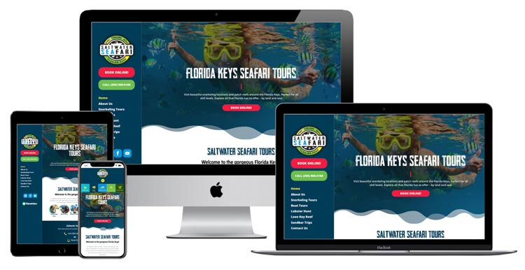 Mockup of Saltwater Seafari website on various screen sizes